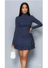 Kadın Uzun Kollu Balıkçı Yaka Mini Fırfırlı Sandy Elbise