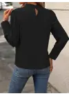 Kadın Uzun Kollu Balıkçı Yaka önden Dikişli Dokuma Bluz