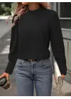 Kadın Uzun Kollu Balıkçı Yaka önden Dikişli Dokuma Bluz