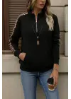 Kadın Uzun Kollu Balıkçı Yaka önden Fermuarlı Polar Bluz