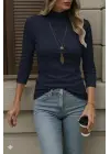 Kadın Uzun Kollu Balıkçı Yaka önden şerit Detay Dalgıç Bluz