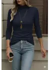 Kadın Uzun Kollu Balıkçı Yaka önden şerit Detay Dalgıç Bluz