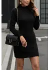 Kadın Uzun Kollu Balıkçı Yaka Triko Mini Boy Elbise