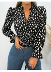 Kadın Uzun Kollu Baskılı Hakim Yaka Helen Kumaş Bluz