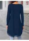 Kadın Uzun Kollu Bisiklet Yaka Asimetrik Kesim Detaylı Dantelli Viskon Bluz