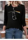 Kadın Uzun Kollu Bisiklet Yaka Baskılı Iki Iplik Bluz