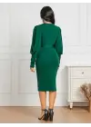Kadın Uzun Kollu Bisiklet Yaka Beli Kuşaklı Ithal Krep Midi Elbise
