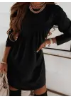 Kadın Uzun Kollu Bisiklet Yaka çapraz Büzgü Detay Iki Iplik Mini Boy Elbise