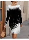 Kadın Uzun Kollu Bisiklet Yaka çiçek Desenli Kısa şardonlu Dalgıç Elbise