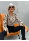 Kadın Desenli Uzun Kollu Bisiklet Yaka Bluz