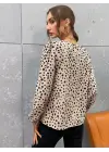Kadın Desenli Uzun Kollu Bisiklet Yaka Bluz