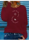 Kadın Uzun Kollu Bisiklet Yaka Desenli Viskon Bluz
