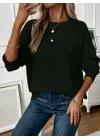 Kadın Uzun Kollu Bisiklet Yaka Düşük Omuz Detaylı Triko Bluz