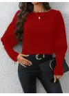 Kadın Uzun Kollu Bisiklet Yaka Fermuar Detaylı Ithal Krep Bluz