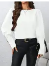 Kadın Uzun Kollu Bisiklet Yaka Fermuar Detaylı Ithal Krep Bluz