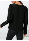 Kadın Uzun Kollu Bisiklet Yaka Fermuar Detaylı Ithal Krep Bluz
