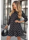 Kadın Uzun Kollu Bisiklet Yaka Fırfırlı Puantiyeli Kısa Modal Elbise
