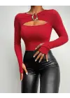 Kadın Uzun Kollu Bisiklet Yaka Göğüs Dekolteli Viskon Bluz