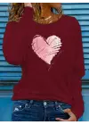 Kadın Uzun Kollu Bisiklet Yaka Kalp Desenli Viskon Bluz