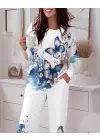 Kadın Uzun Kollu Bisiklet Yaka Kelebek Desenli Süprem Alt üst Takım