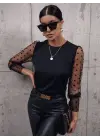 Trend Bisiklet Yaka Puantiyeli Tül Detaylı Sandy Bluz