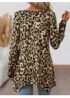 Kadın Uzun Kollu Bisiklet Yaka Leopar Desenli Süprem Bluz