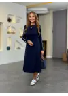 Kadın Uzun Kollu Bisiklet Yaka Midi Modal Elbise