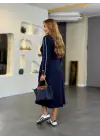 Kadın Uzun Kollu Bisiklet Yaka Midi Modal Elbise