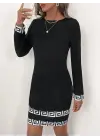 Kadın Uzun Kollu Bisiklet Yaka Mini Ithal Krep Elbise