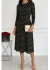 Kadın Uzun Kollu Bisiklet Yaka Puantiyeli örme Krep Midi Elbise