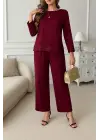 Kadın Uzun Kollu Bisiklet Yaka Pulpayetli Viskon Iki Iplik Bluz Ve Pantolon Ikili Takım