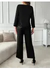 Kadın Uzun Kollu Bisiklet Yaka Pulpayetli Viskon Iki Iplik Bluz Ve Pantolon Ikili Takım