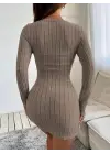 Kadın Uzun Kollu Bisiklet Yaka şardonlu Kalın Fitilli Kaşkorse Mini Boy Elbise