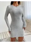 Kadın Uzun Kollu Bisiklet Yaka şardonlu Kalın Fitilli Kaşkorse Mini Boy Elbise