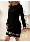 Trend Bisiklet Yaka Leopar Desenli Elbise