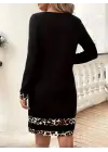 Trend Bisiklet Yaka Leopar Desenli Elbise