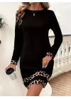 Trend Bisiklet Yaka Leopar Desenli Elbise