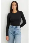 Kadın Uzun Kollu Bisiklet Yaka Süprem Bluz