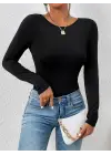 Kadın Uzun Kollu Bisiklet Yaka Süprem Bluz