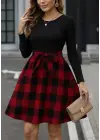 Kadın Uzun Kollu Bisiklet Yaka üst Viskon Alt Ekose Kısa Elbise