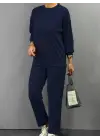 Kadın Uzun Kollu Bisiklet Yaka Viskon Iki Iplik Bluz Ve Pantolon Ikili Takım