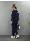Kadın Uzun Kollu Bisiklet Yaka Viskon Iki Iplik Bluz Ve Pantolon Ikili Takım