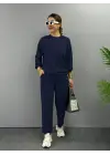Kadın Uzun Kollu Bisiklet Yaka Viskon Iki Iplik Bluz Ve Pantolon Ikili Takım