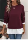 Kadın Uzun Kollu Bisiklet Yaka Viskon Iki Iplik Ve Etek Ucu Trikoton Bluz