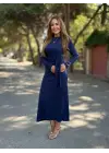 Kadın Uzun Kollu Bisiklet Yaka Yandan Bağlamalı Uzun Modal Elbise