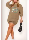 Kadın Uzun Kollu Bisiklet Yaka Yazılı Viskon Iki Iplik Elbise
