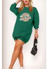 Kadın Uzun Kollu Bisiklet Yaka Yazılı Viskon Iki Iplik Elbise
