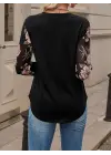 Kadın Uzun Kollu Bisiklet Yakalı Kolun çiçek Desenli Viskon Iki Iplik Bluz