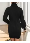 Kadın Uzun Kollu Boğazlı Uzun Balon Kol Triko Mini Elbise