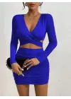 Kadın Uzun Kollu çapraz Dekolte Detaylı Mini Sandy Elbise